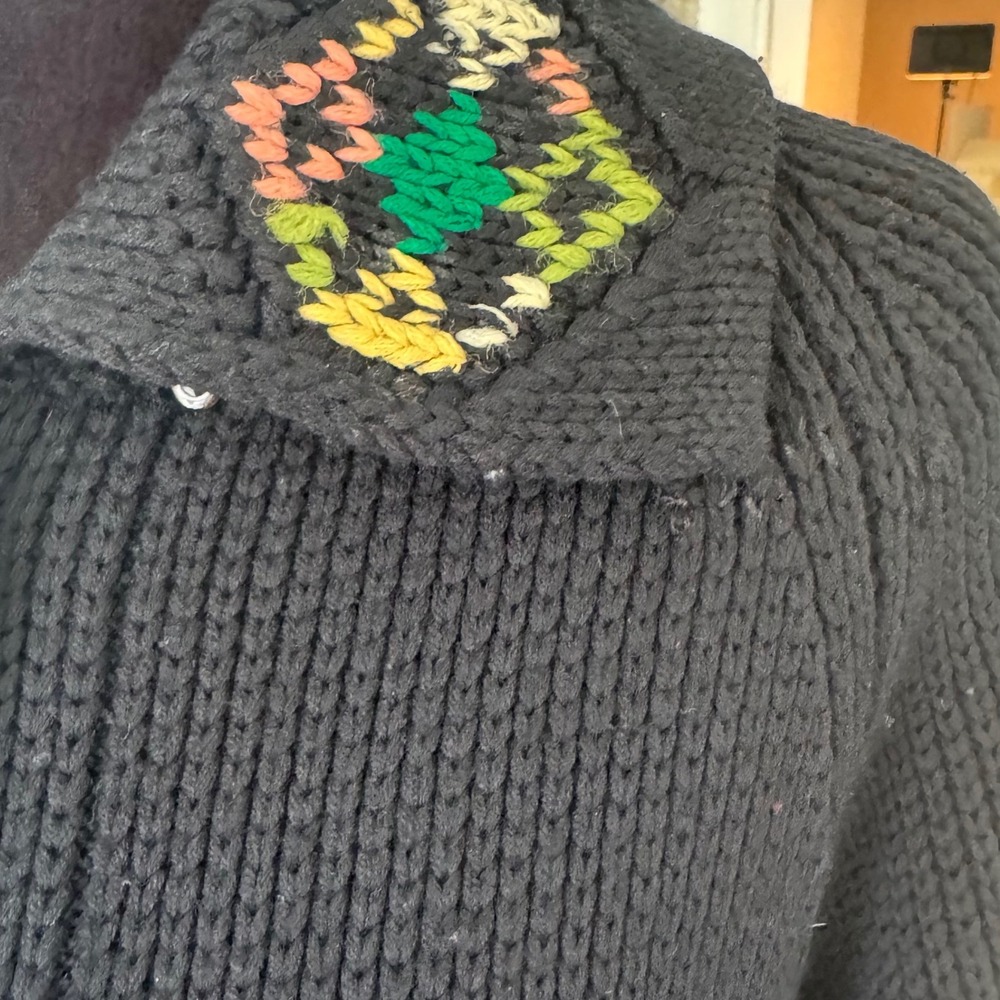 Vintage Dorce for Le Roy Knitwear Black 100% Wool Embroidered Cardigan Sweater M - Picture 5 of 11